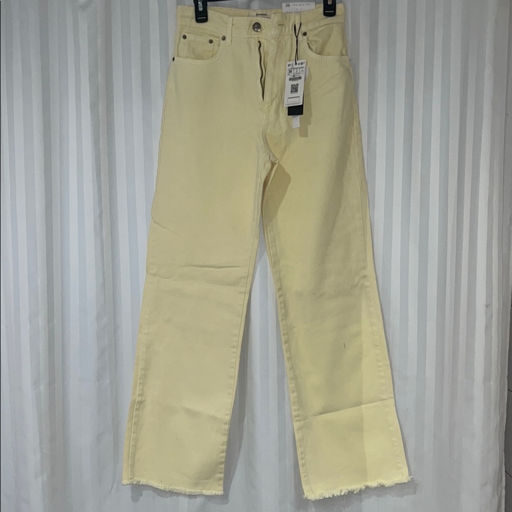 Butter Yellow, Soft Long Straight Fit Wide-Leg Jeans